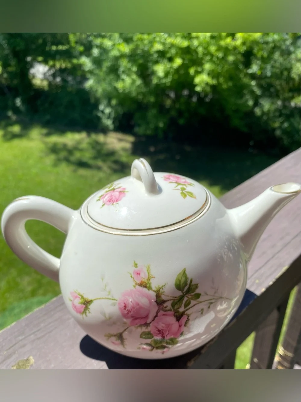 Floral Porcelain Teapot with Pink Rose Design